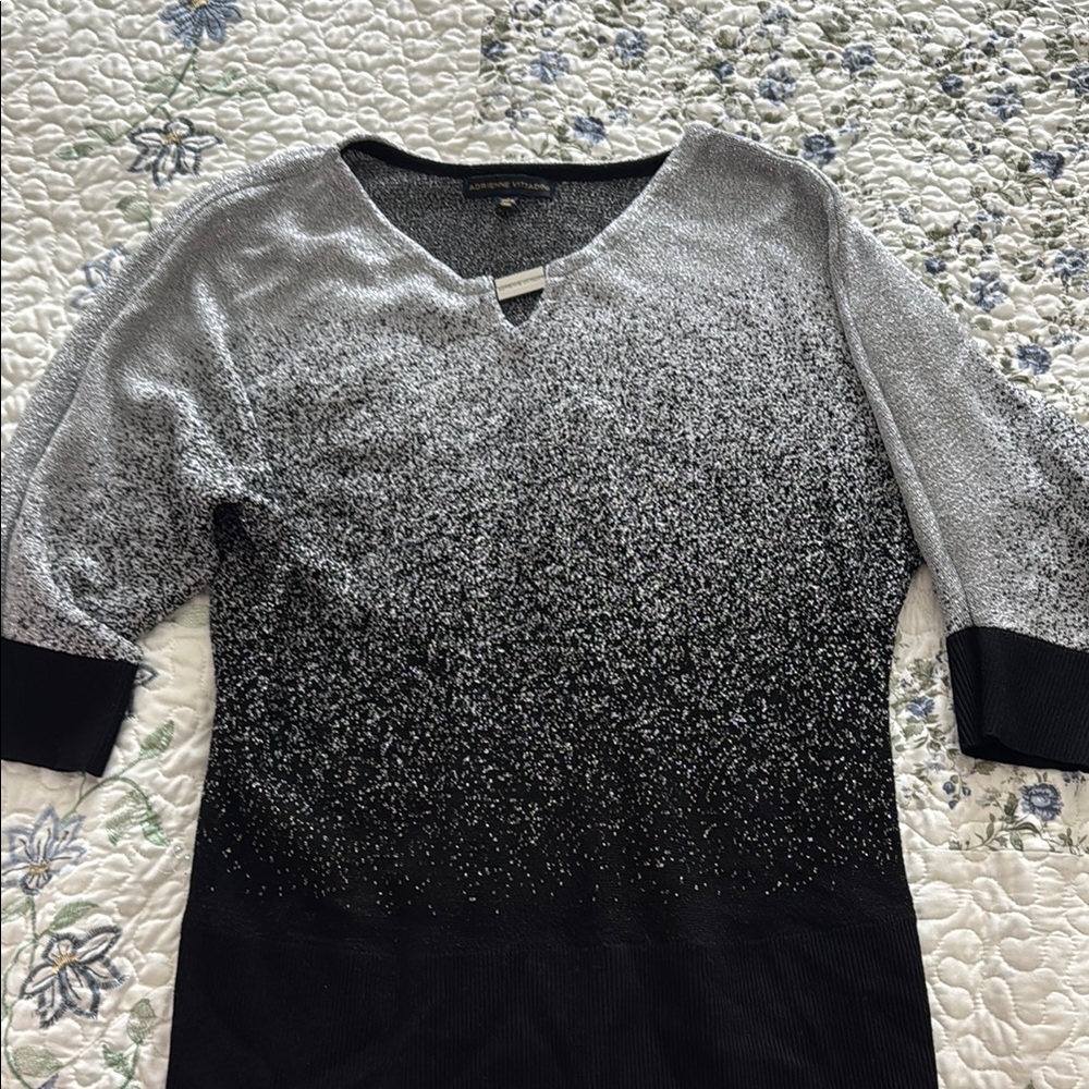 Adrienne Vittadini Black and Gray Knit Top